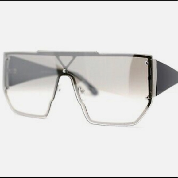 Oversize Square Shield Flat Top Exposed Lens Sunglasses. Black arms main image 7